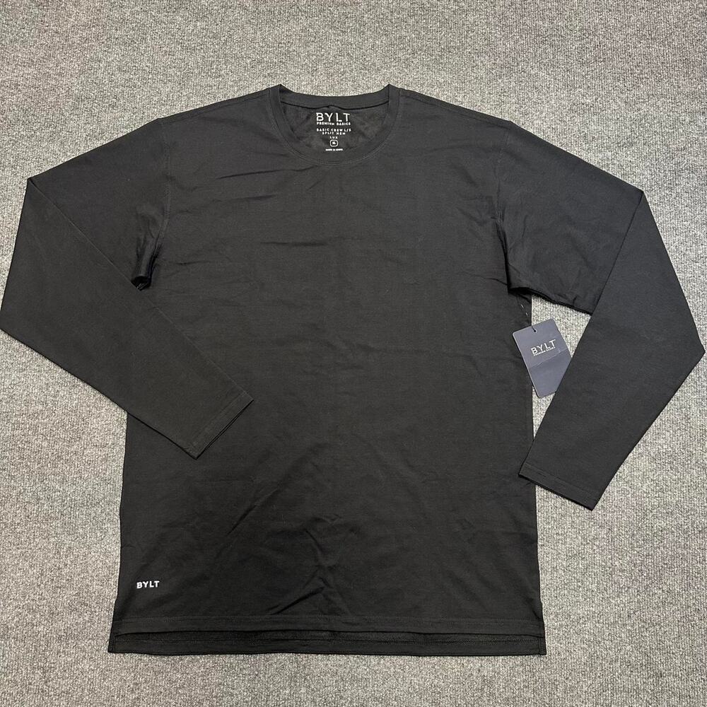 NEW BYLT Men’s Basic Crew L/S Split Hem Shirt Minimalist Neutral Tee XL